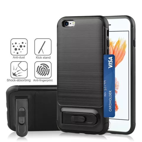 Bross&eacute; compatible avec iPhone 6 Plus 6s Plus TPU &eacute;tui hybride en plastique curseur de carte - Noir Standard