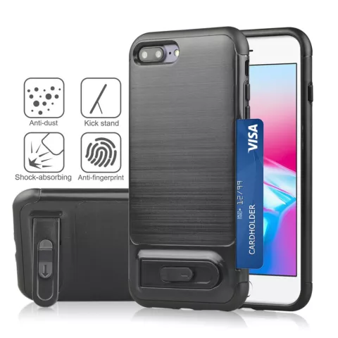 Bross&eacute; compatible avec iPhone 7 Plus 8 Plus TPU &eacute;tui hybride en plastique curseur de carte - Noir Standard