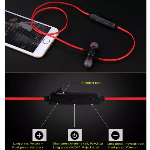 BH-M9 In-Ear Mains Libres Sans Fil Bluetooth 4.1 &Eacute;couteurs De Sport Micro - Noir Rouge