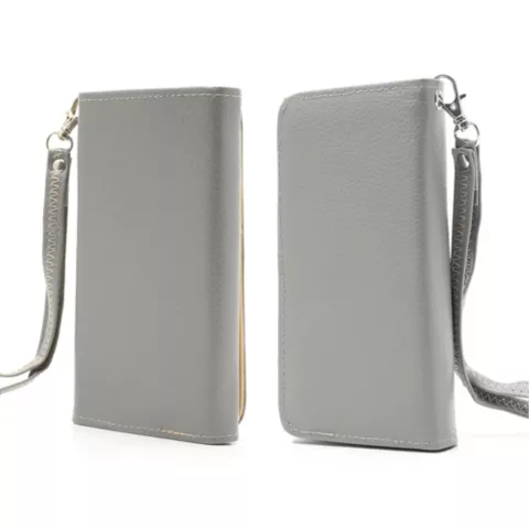 Portefeuille universel pour smartphone et biblioth&egrave;que en cuir - Gris