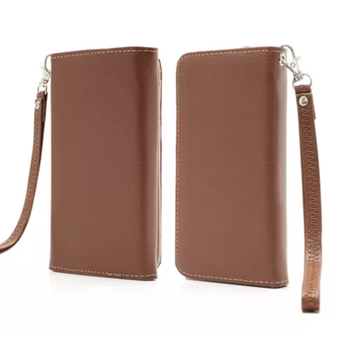 Portefeuille universel pour smartphone et biblioth&egrave;que en cuir - Marron