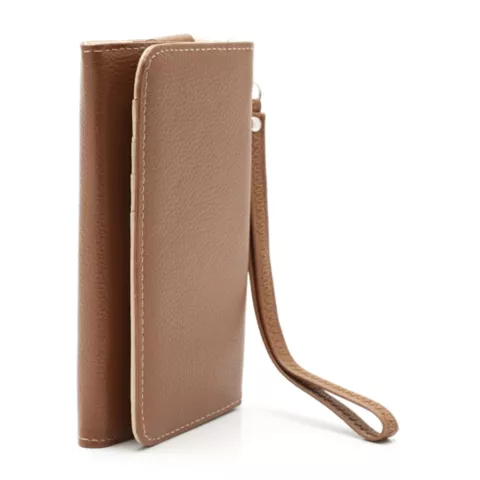 Portefeuille universel pour smartphone et biblioth&egrave;que en cuir - Marron