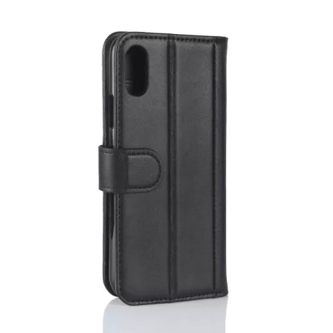 Etui portefeuille en cuir v&eacute;ritable pour iPhone X XS - Noir