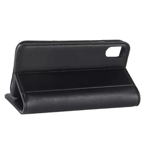 Etui portefeuille en cuir v&eacute;ritable pour iPhone X XS - Noir