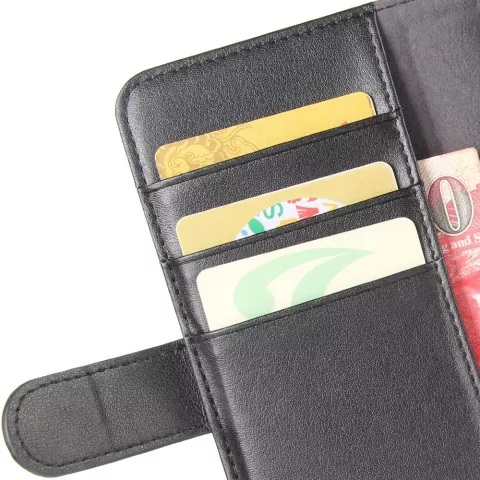 &Eacute;tui &agrave; cartes portefeuille en cuir v&eacute;ritable compatible avec iPhone X XS - Noir