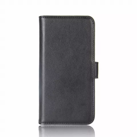 Etui portefeuille en cuir v&eacute;ritable pour iPhone X XS - Noir