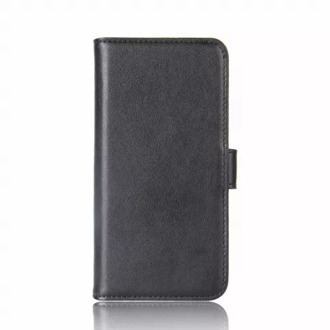 &Eacute;tui &agrave; cartes portefeuille en cuir v&eacute;ritable compatible avec iPhone X XS - Noir