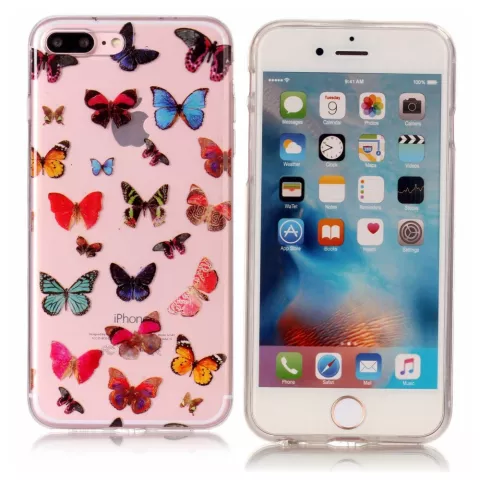 Coque transparente en TPU Papillons compatible avec iPhone 7 Plus 8 Plus - Color&eacute;