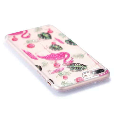 Coque en TPU &agrave; paillettes tropicales Flamingo compatible avec iPhone 7 Plus 8 Plus - Rose Transparent Vert