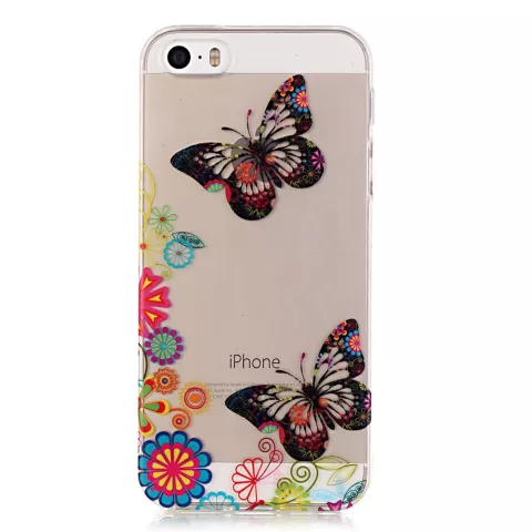 Fleurs de papillon transparentes TPU coque compatible avec iPhone 5 5s SE 2016 - Color&eacute;