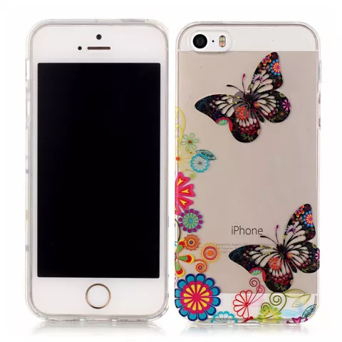 Coque iPhone 5 5s SE 2016 Transparente Papillon Floral TPU - Color&eacute;e