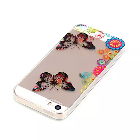 Fleurs de papillon transparentes TPU coque compatible avec iPhone 5 5s SE 2016 - Color&eacute;