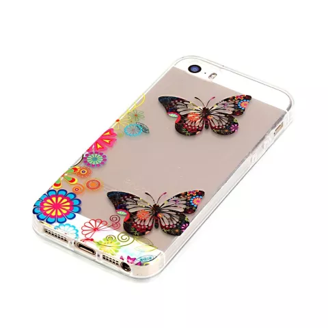 Fleurs de papillon transparentes TPU coque compatible avec iPhone 5 5s SE 2016 - Color&eacute;