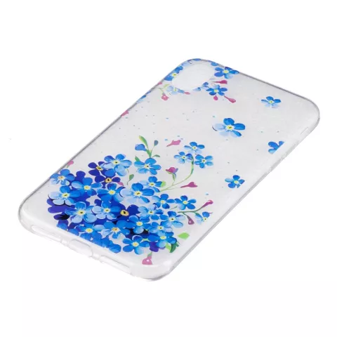 Coque iPhone X XS en TPU Transparent Flower Bush - Bleue