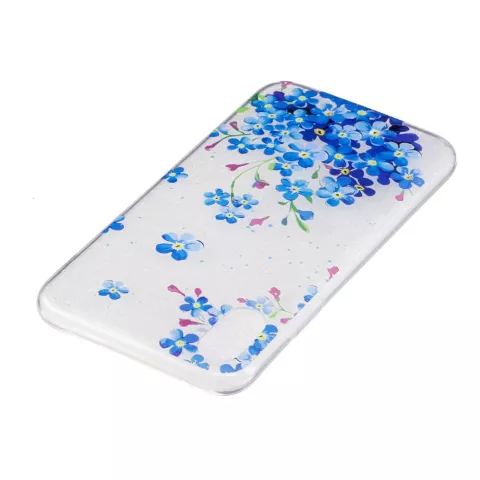 Coque iPhone X XS en TPU Transparent Flower Bush - Bleue