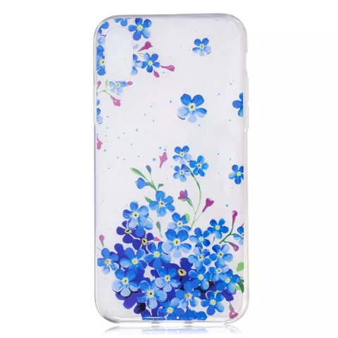 Coque iPhone X XS en TPU Transparent Flower Bush - Bleue