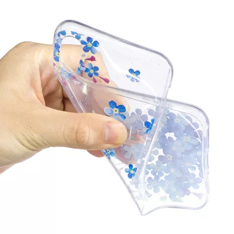 Buisson de Fleurs Transparent la coque TPU compatible avec iPhone X XS - Bleu