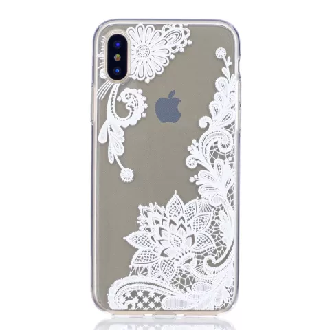 Coque iPhone X XS TPU Dentelle Florale Transparente - Blanche