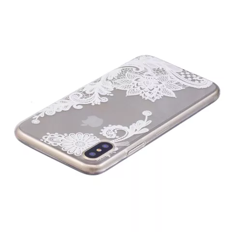 Dentelle Florale Transparente la coque TPU compatible avec iPhone X XS - Blanc