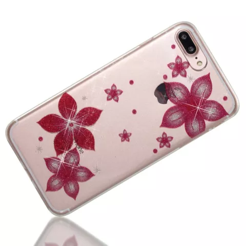Coque TPU Fleur Paillet&eacute;e compatible avec iPhone 7 Plus 8 Plus - Rose Transparent