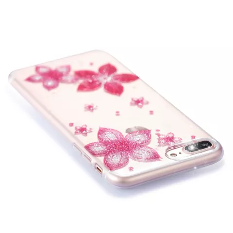 Coque Fleur Glitter TPU iPhone 7 Plus 8 Plus - Rose Transparent