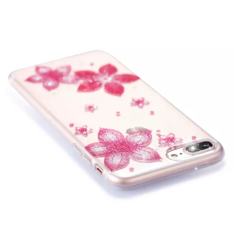 Coque TPU Fleur Paillet&eacute;e compatible avec iPhone 7 Plus 8 Plus - Rose Transparent