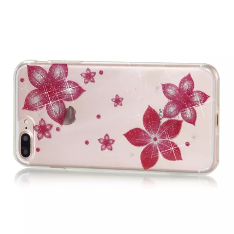 Coque TPU Fleur Paillet&eacute;e compatible avec iPhone 7 Plus 8 Plus - Rose Transparent