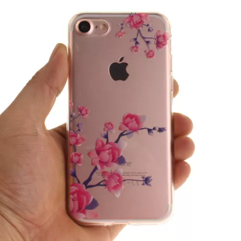 Coque iPhone 7 8 SE 2020 SE 2022 Transparent Blanches Branches TPU - Rose Violet