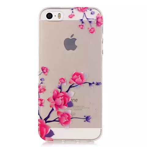 Coque Transparente en TPU Branches de Fleurs compatible avec iPhone 5 5s SE 2016 - Rose Violet