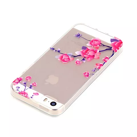 Coque Transparente en TPU Branches de Fleurs compatible avec iPhone 5 5s SE 2016 - Rose Violet