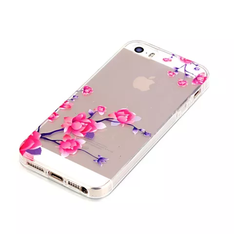 Coque Transparente en TPU Branches de Fleurs compatible avec iPhone 5 5s SE 2016 - Rose Violet