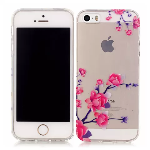 Coque Transparente en TPU Branches de Fleurs compatible avec iPhone 5 5s SE 2016 - Rose Violet