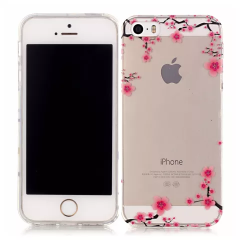 Branches de fleurs gracieuses transparentes coque en TPU compatible avec iPhone 5 5s SE 2016 - Rose Noir