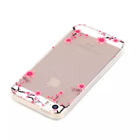 Branches de fleurs gracieuses transparentes coque en TPU compatible avec iPhone 5 5s SE 2016 - Rose Noir
