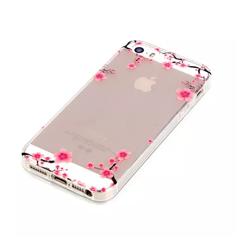 Coque iPhone 5 5s SE 2016 Transparent Ornate Blossom Branches - Rose Noir