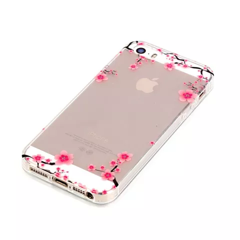 Branches de fleurs gracieuses transparentes coque en TPU compatible avec iPhone 5 5s SE 2016 - Rose Noir