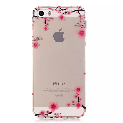 Branches de fleurs gracieuses transparentes coque en TPU compatible avec iPhone 5 5s SE 2016 - Rose Noir