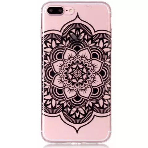 Fleur de Mandala Transparente la coque TPU compatible avec iPhone 7 Plus 8 Plus - Noir