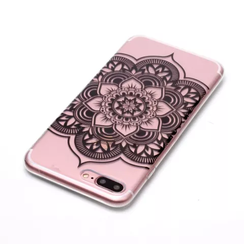 Fleur de Mandala Transparente la coque TPU compatible avec iPhone 7 Plus 8 Plus - Noir