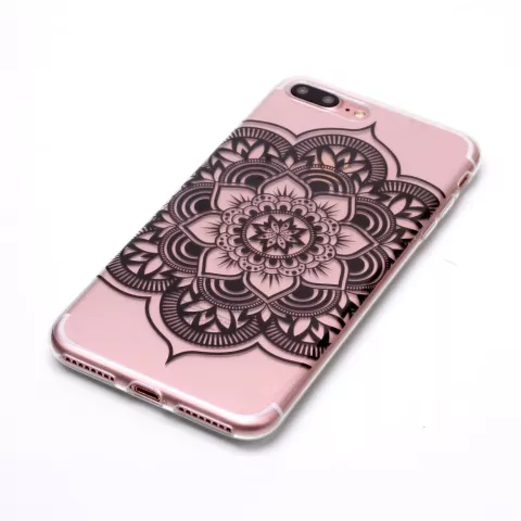 Fleur de Mandala Transparente la coque TPU compatible avec iPhone 7 Plus 8 Plus - Noir