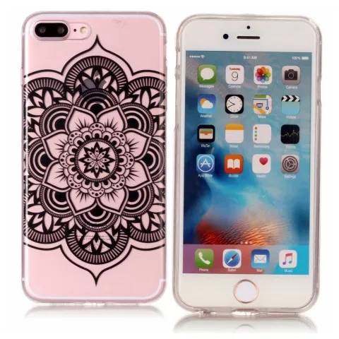 Fleur de Mandala Transparente la coque TPU compatible avec iPhone 7 Plus 8 Plus - Noir