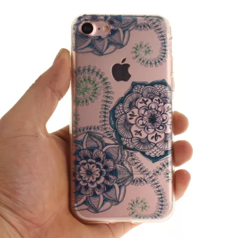 Coque iPhone 7 8 SE 2020 SE 2022 en TPU Transparent Mandala Floral - Bleue