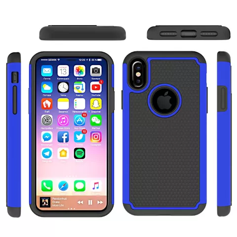 Coque hybride en plastique et silicone clout&eacute;e en deux parties compatible avec iPhone X XS - Bleu Noir