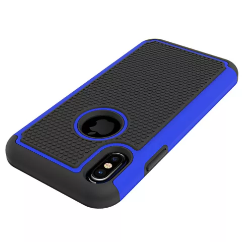 Coque hybride en plastique et silicone clout&eacute;e en deux parties compatible avec iPhone X XS - Bleu Noir