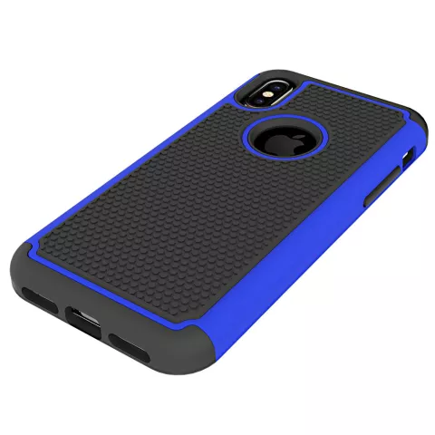 Coque en silicone hybride en deux parties pour iPhone X XS - Bleu Noir