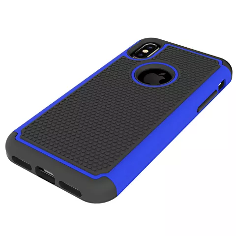 Coque hybride en plastique et silicone clout&eacute;e en deux parties compatible avec iPhone X XS - Bleu Noir