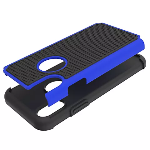 Coque hybride en plastique et silicone clout&eacute;e en deux parties compatible avec iPhone X XS - Bleu Noir