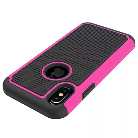 Coque hybride en plastique et silicone compatible avec iPhone X XS &agrave; bulles en deux parties - Rose Noir