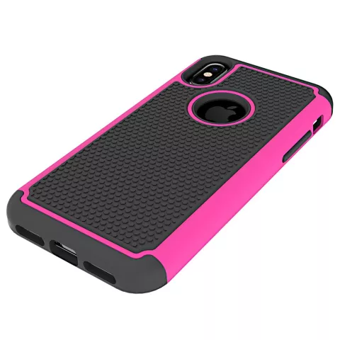 Coque hybride en plastique et silicone compatible avec iPhone X XS &agrave; bulles en deux parties - Rose Noir
