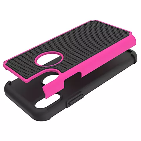 Coque hybride en plastique et silicone compatible avec iPhone X XS &agrave; bulles en deux parties - Rose Noir